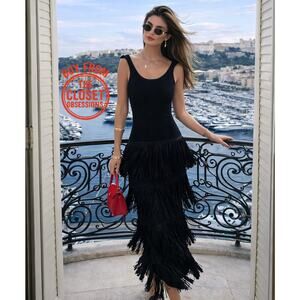 MANGO x SIMON MILLER Knit Maxi Dress Tiered Fringe NWT